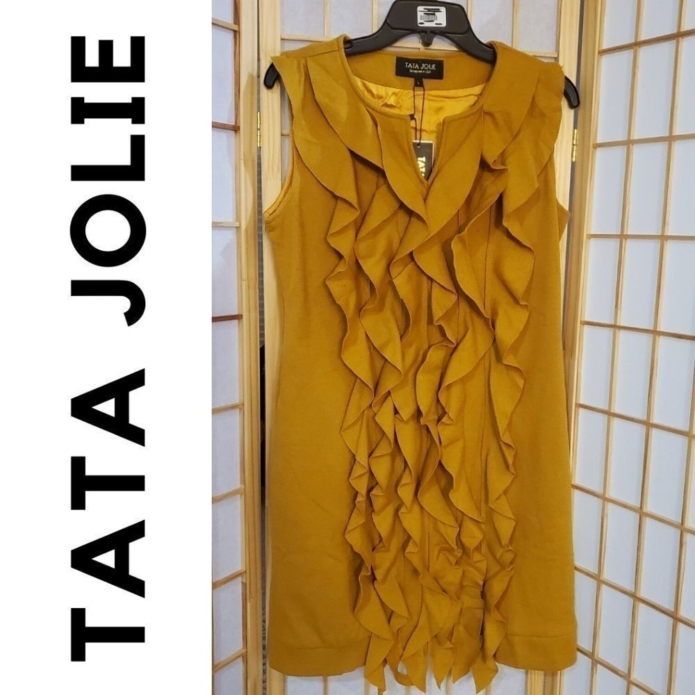 NWT TaTa Jolie Wool Blend Ruffle Front Dress Sz L